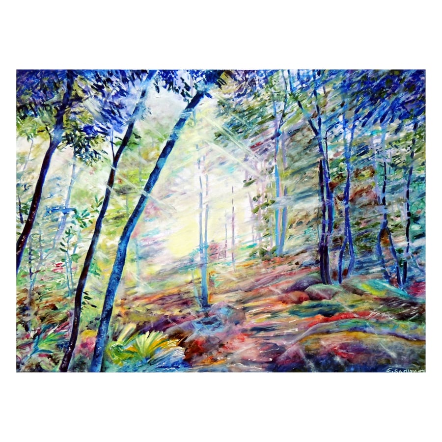 Mountain Woodland Landscape Oil Painting Forest Impressionist Path among Trees 