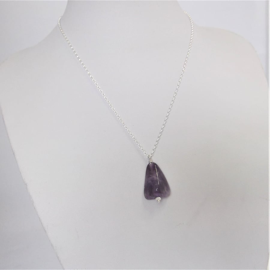 Amethyst tumble stone necklace crown chakra protection February birthstone