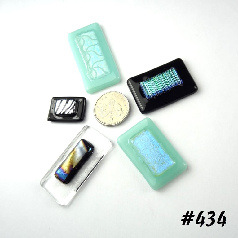 5 mixed glass cabochons, accessory glass, jewellery making, multicoloured (434)