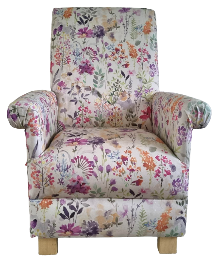 Lilac Floral Armchair Adult Chair Fryetts Aylesbury Heather Fabric Lemon Pink 