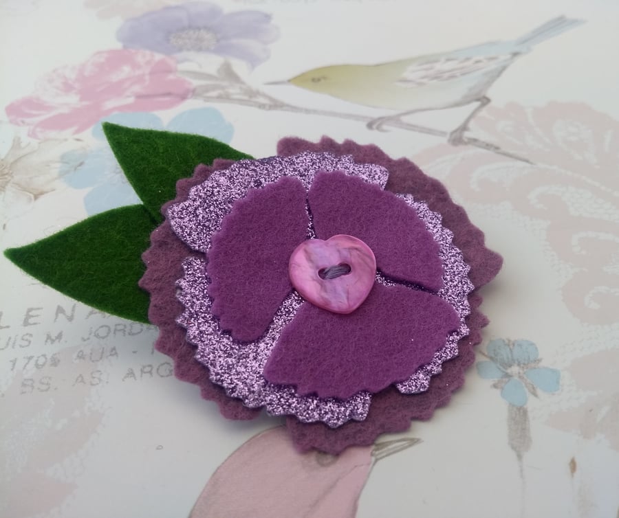 Floral lapel pin, purple poppy, brooch, felt poppies, small gifts