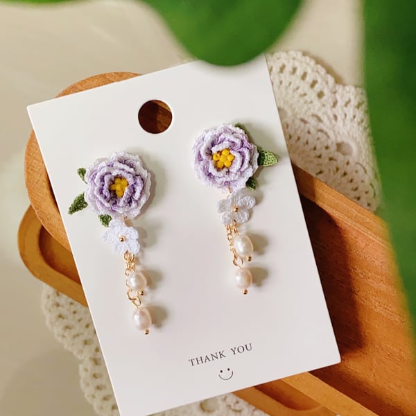 Micro Crochet Chinese Peony Earrings