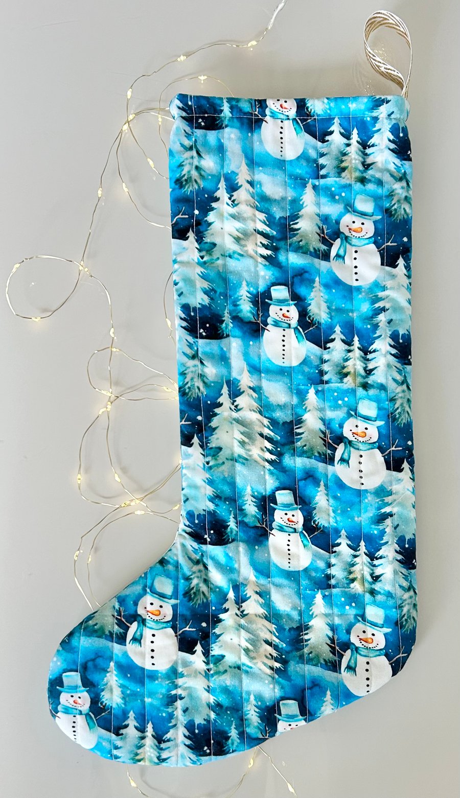 Quilted Christmas Stocking, happy snowmen.