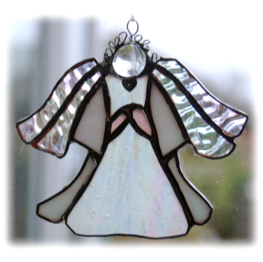 Angel Suncatcher Stained Glass White Shiny 