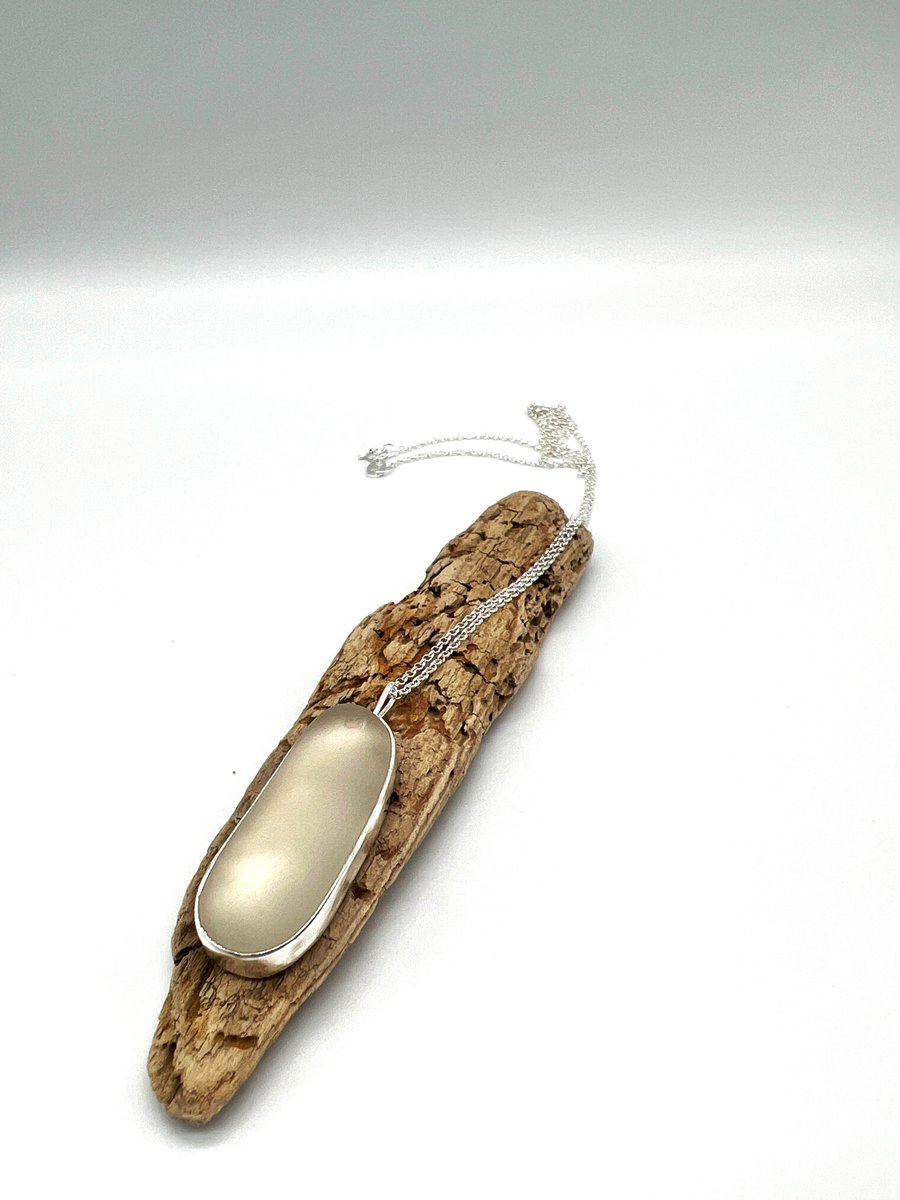 Frosty White Sea Glass Necklace 