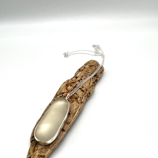 Frosty White Sea Glass Necklace 