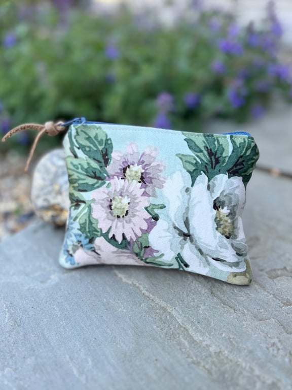 Vintage Sanderson floral coin purse zip pouch reclaimed fabric