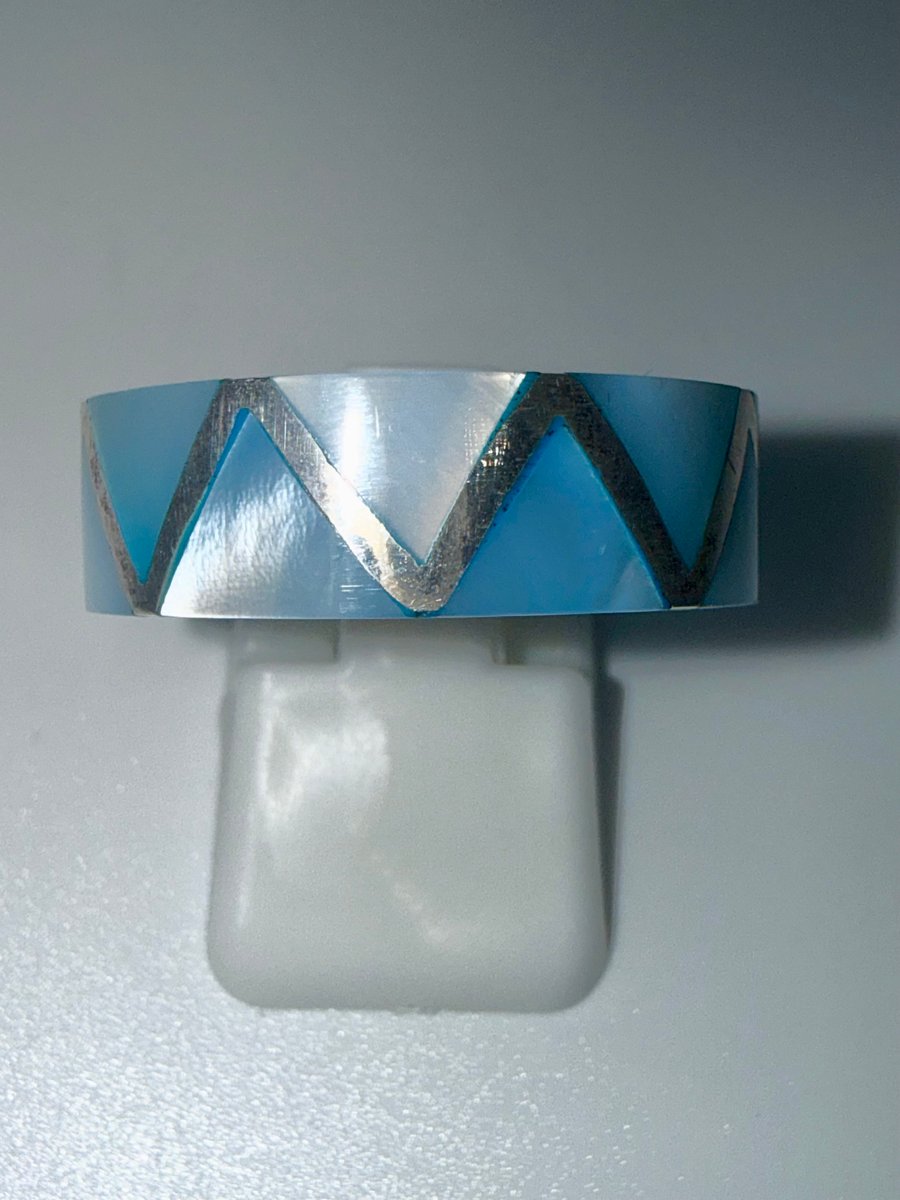 Sterling silver band with blue pearl inlay