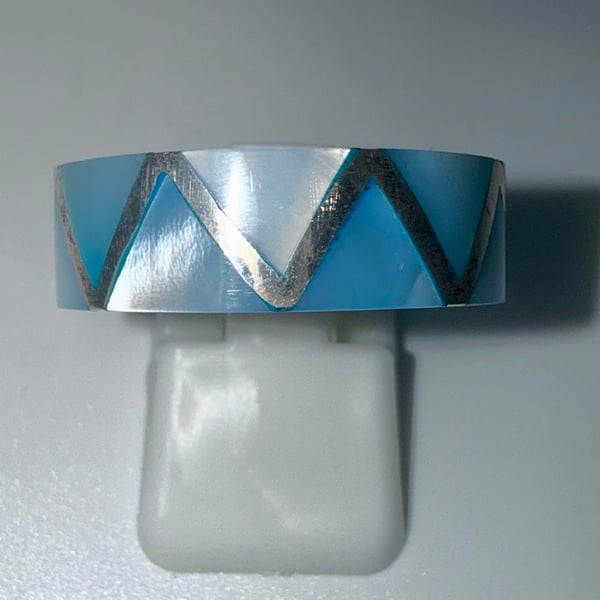Sterling silver band with blue pearl inlay