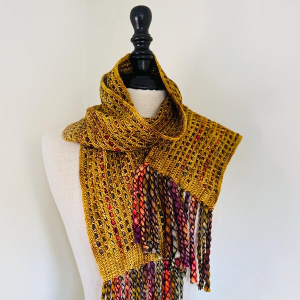 Handmade Merino Wool Scarf in Autumn Gold