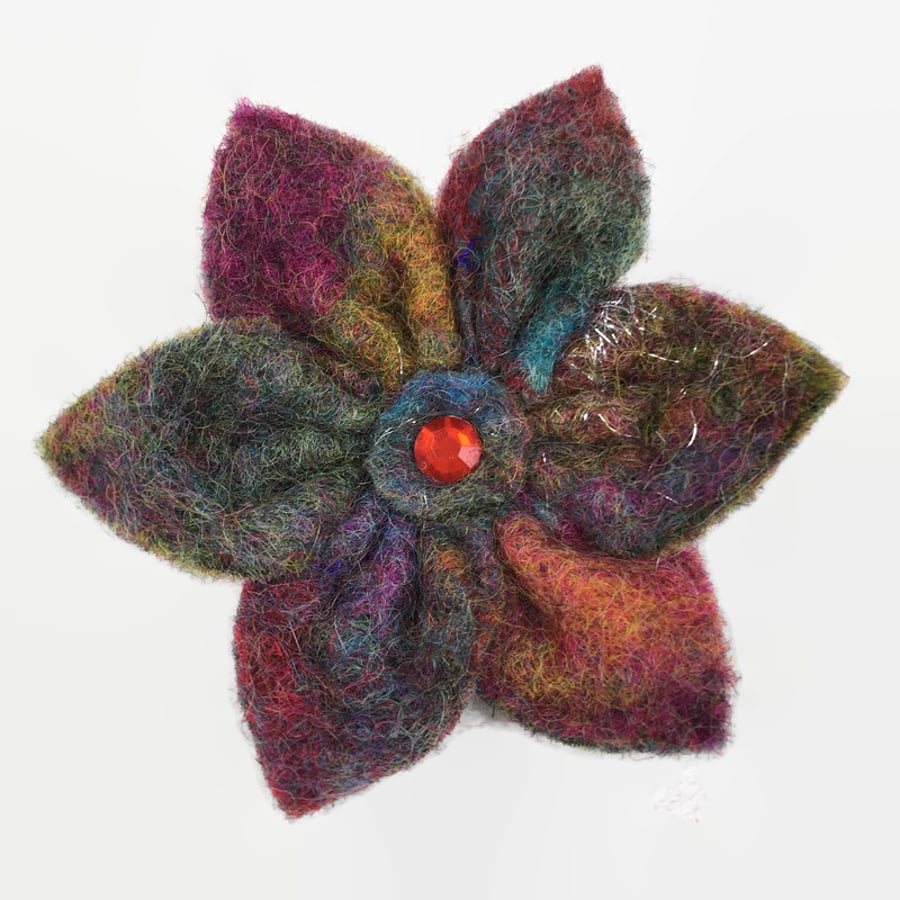 Multicoloured felt flower brooch 