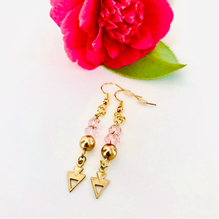 Sparkly pink and gold glass bead summer earrings, gift for her