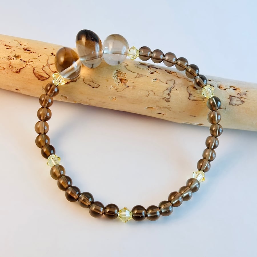 Smoky Quartz Bracelet With  Swarovski Crystals - Handmade In Devon