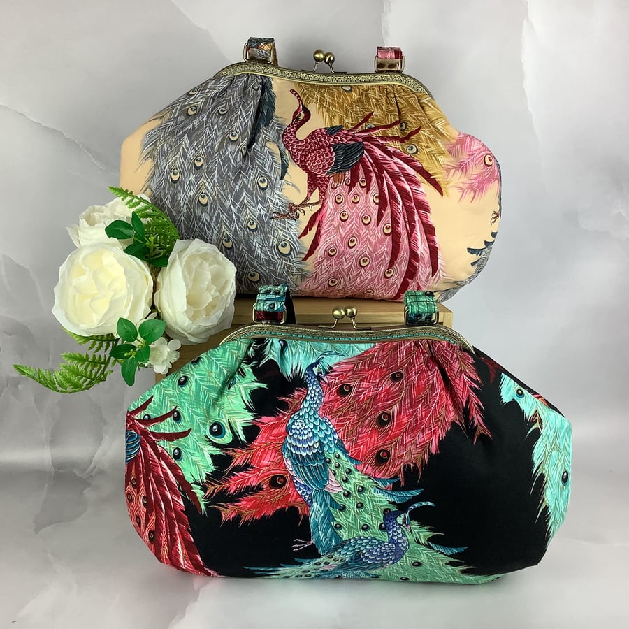 Handmade Japanese peacock large shoulder bag, 4 pockets, colour options