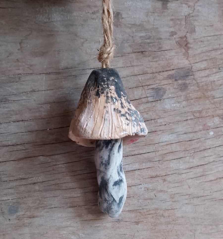 ceramic hanging mushroom brown small speckle