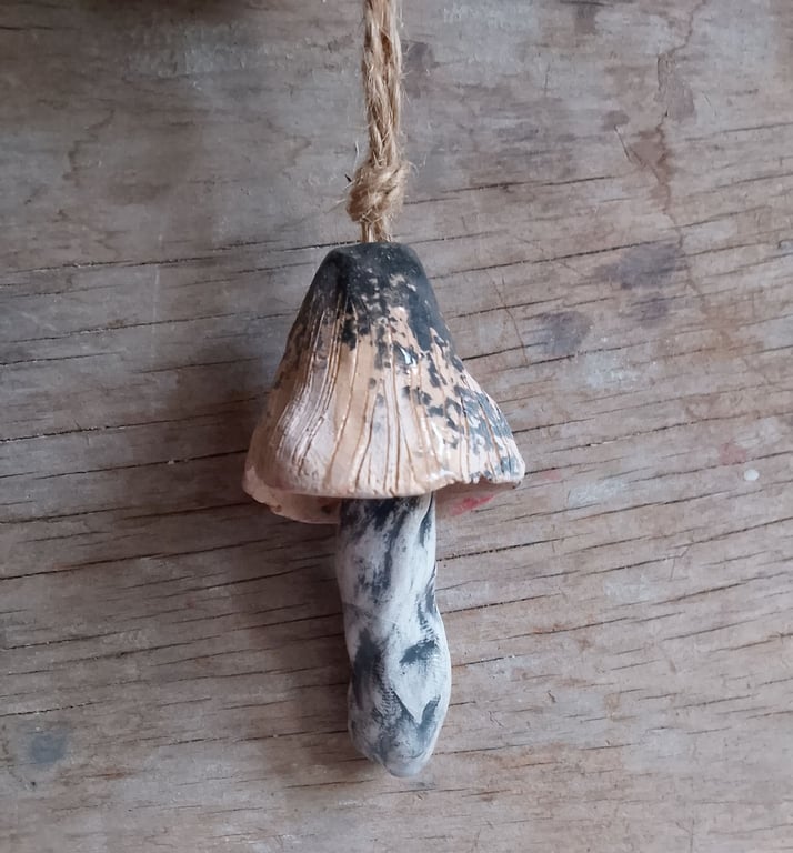 ceramic hanging mushroom brown small speckle