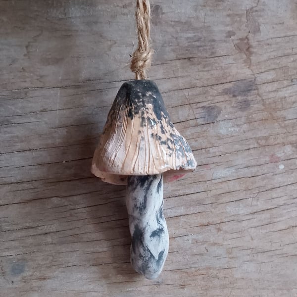 ceramic hanging mushroom brown small speckle