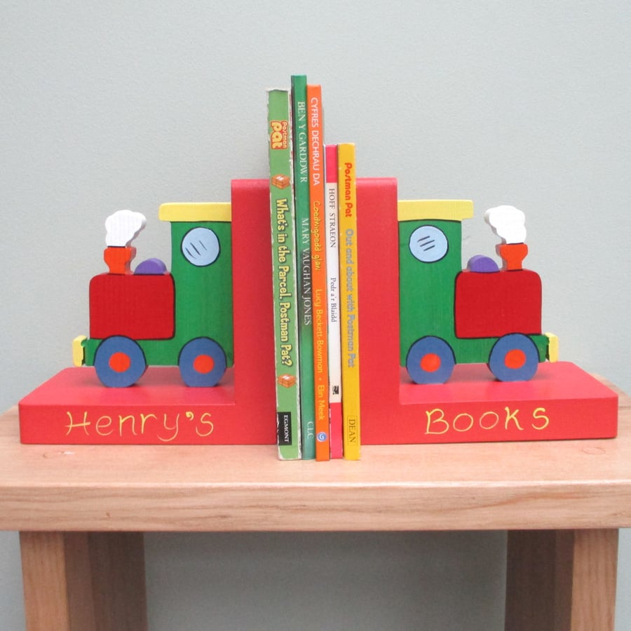 Personalised Bookends for Boys: Dragon, Digger, Train, Tractor & Boat