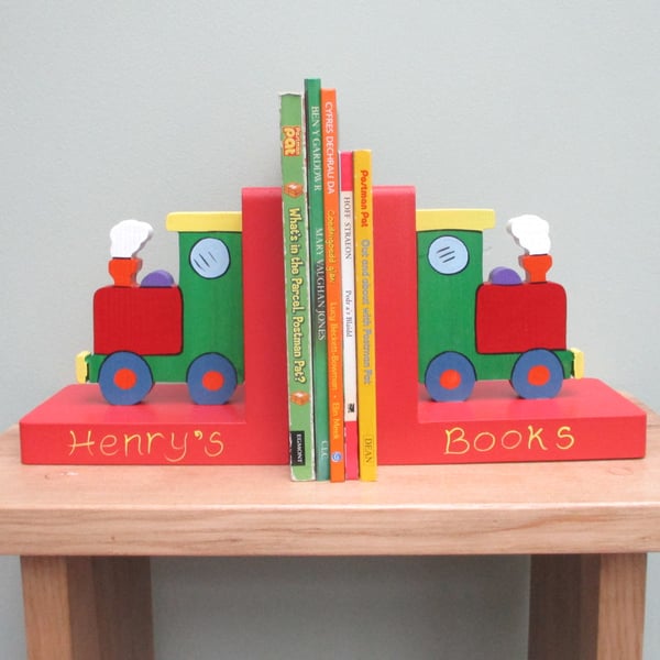 Personalised Bookends for Boys: Dragon, Digger, Train, Tractor & Boat