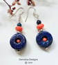 Designer Lapis Lazuli & Peach Bamboo Coral Sterling Silver Earrings - Image 1