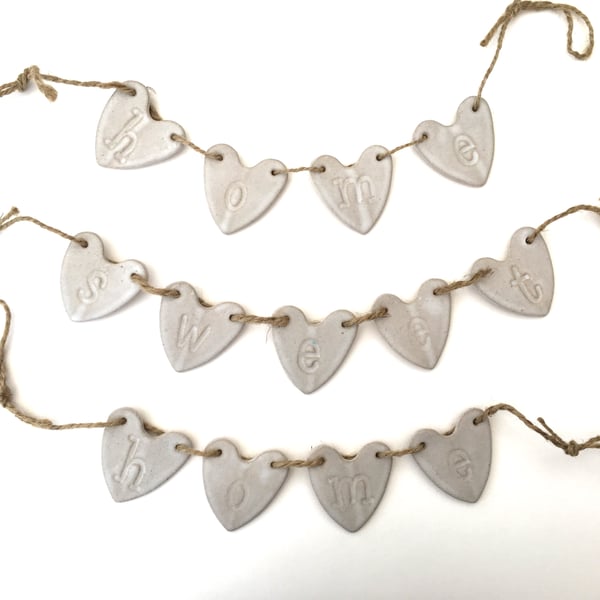 Handmade Loveheart hanger, ceramic bunting, pottery, gift idea, home decor,