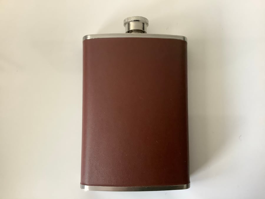 Brown Leather covered  8oz Stainless Steel Hip flask , Ideal Father’s Day gift,