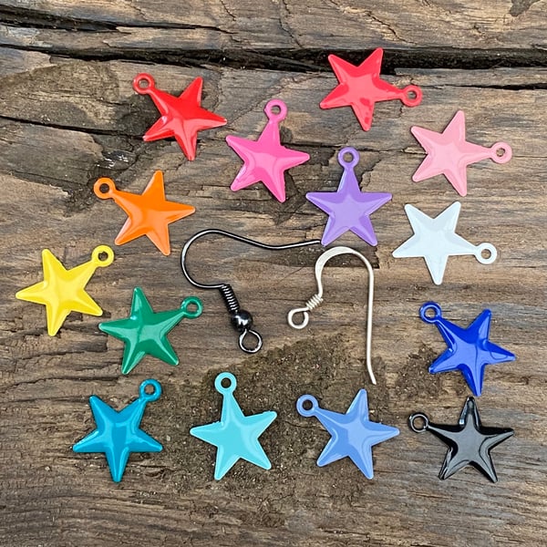 Bright Enamel Star Earrings. Choose Your Earring Finish.