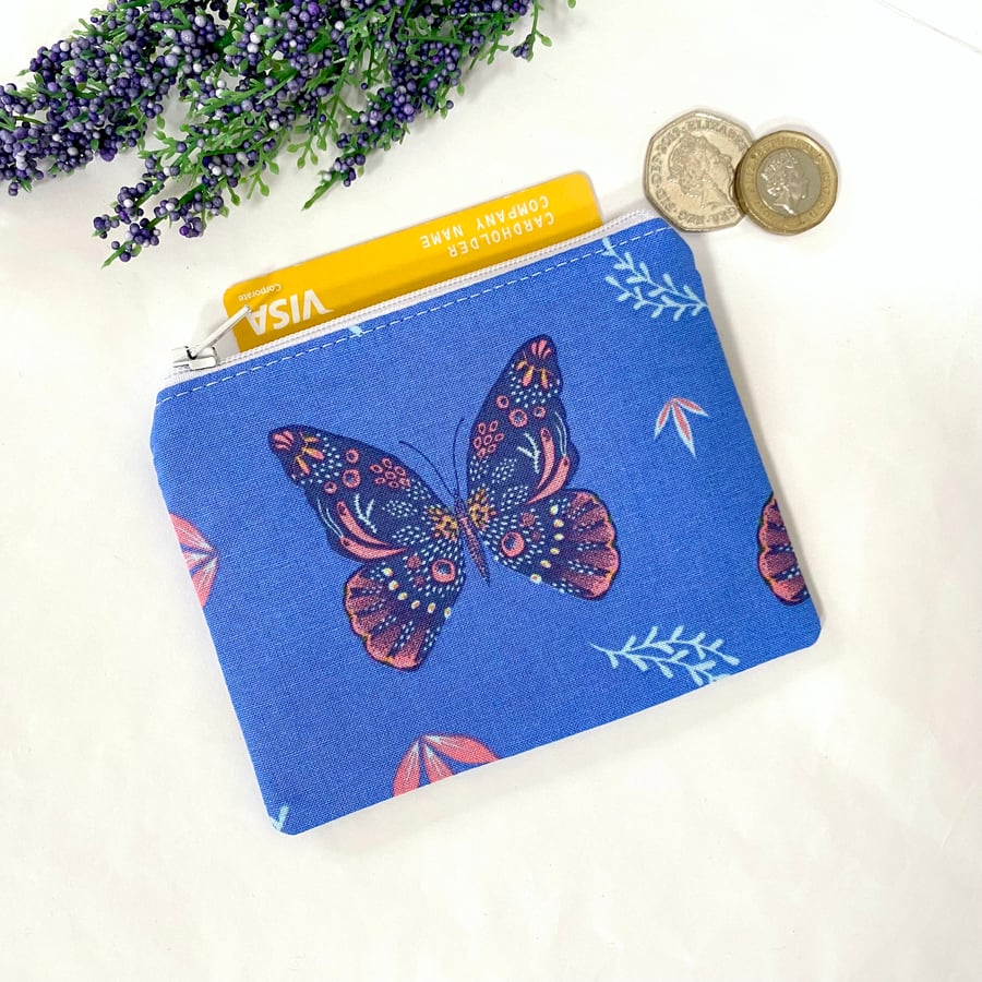 Coin Purse Card Wallet Butterfly Butterflies Fabric Purple 