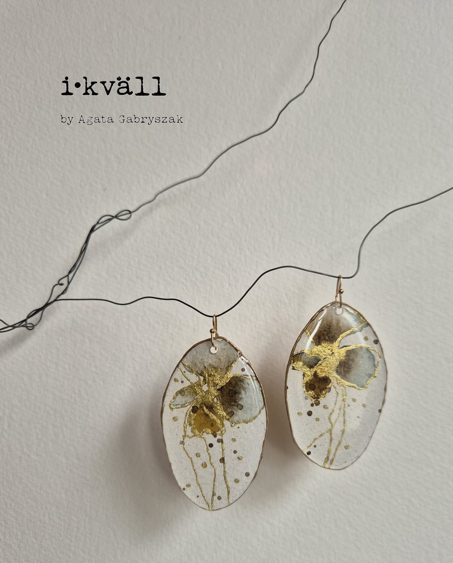 Large Lightweight Brown Gold Statement Artistic Earrings