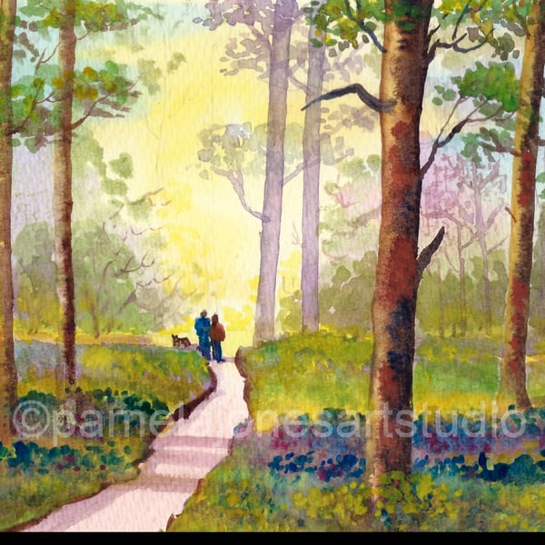 Woodland Walk, Watercolour Print in 10 x 8 '' Mount