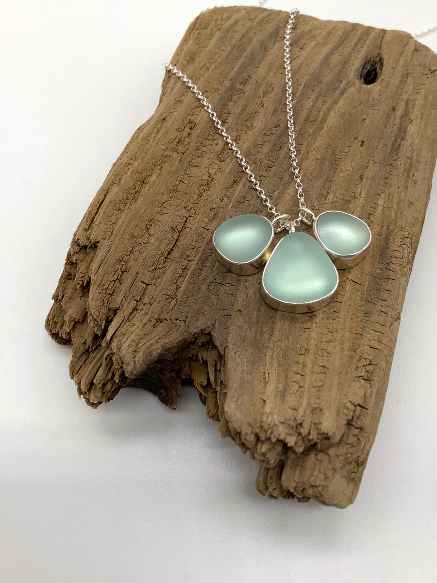 Aqua Sea Glass Cluster Necklace