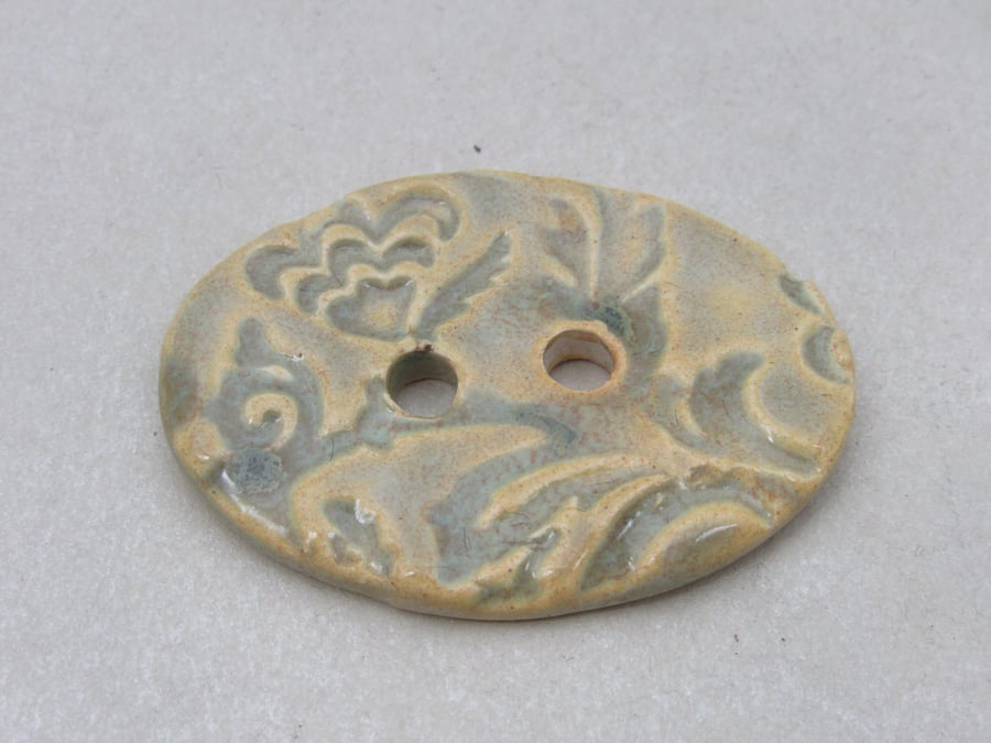 Large Old Gold Brocade Oval Handmade Ceramic Button