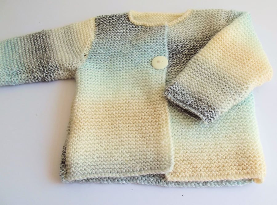 Babies Handknitted Jacket Cardigan, Lemon and Aqua, 6 to 12 monthes, hm138