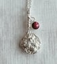 Sterling silver  botanical pendant with ruby charm on silver chain - Image 5