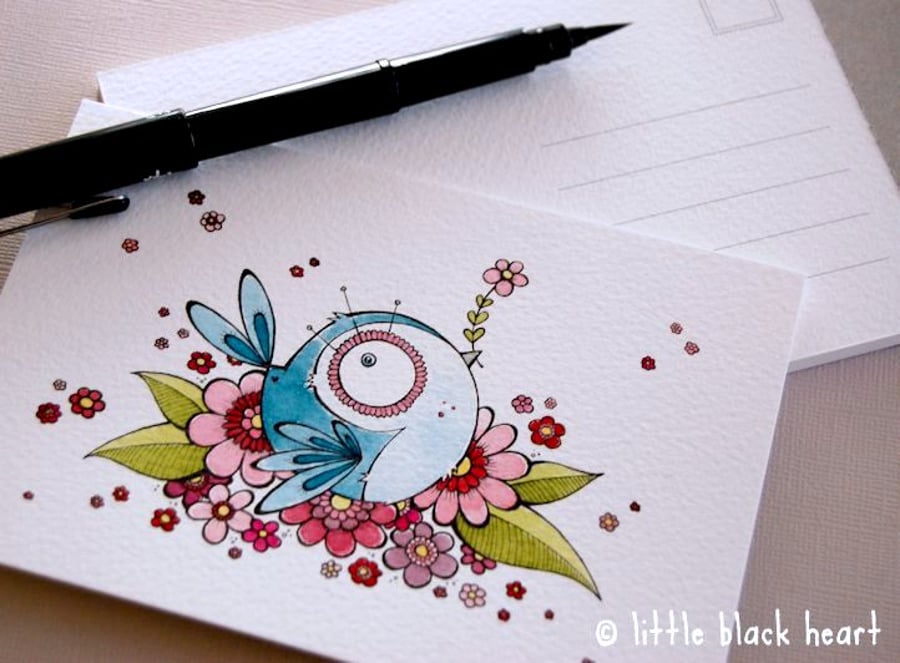 blossom bird - original art postcard (A6)