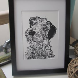 Handmade Linocut Print 'Terrier Dog' Home Decor Gift