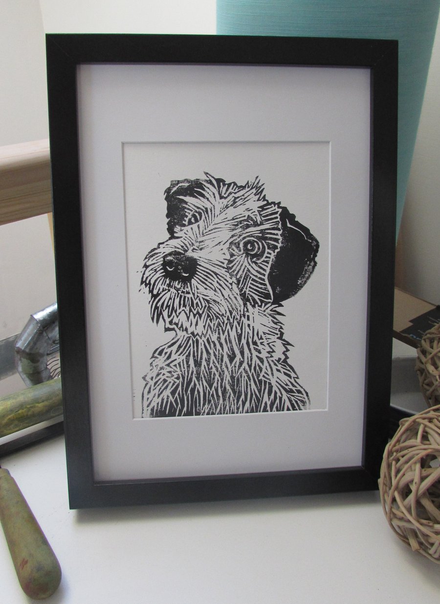 Handmade Linocut Print 'Terrier Dog' Home Decor Gift