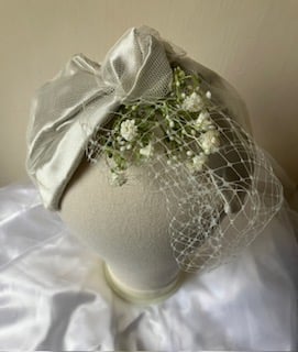 Irene - Ivory 40s Style Bridal Turban Headband With Netting