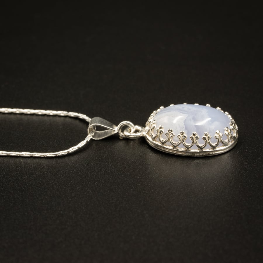 Blue lace agate and sterling silver gemstone pendant necklace, Gemini gift