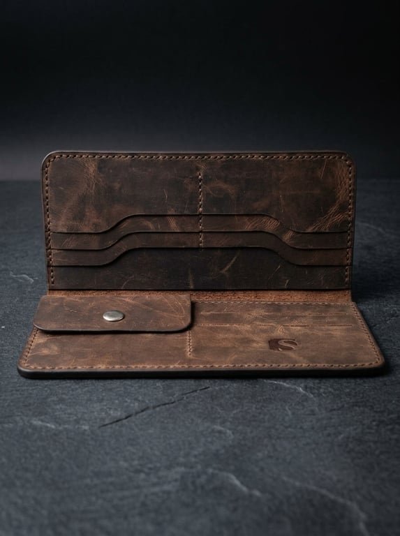 Espresso Brown Full Grain Leather Long Wallet Coin Pocket Organiser Wallet UK