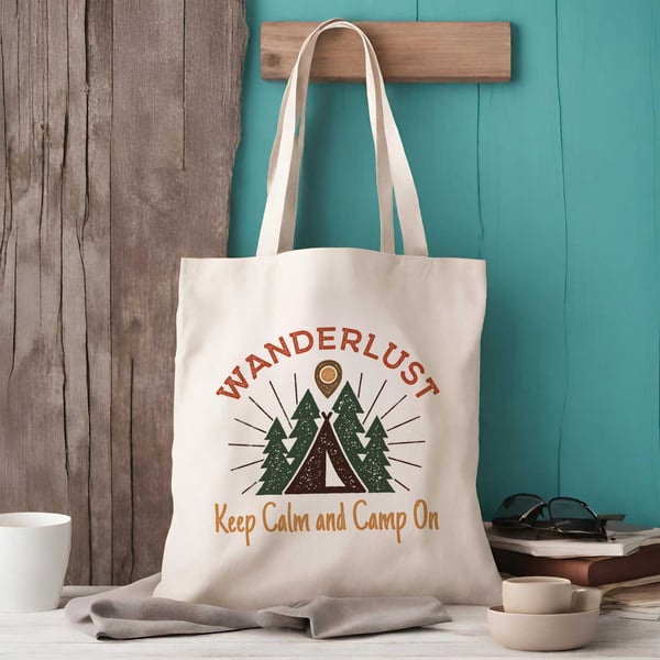 Wanderlust Camping Tote Bag - Outdoors Tote Bag - Camping Bag 