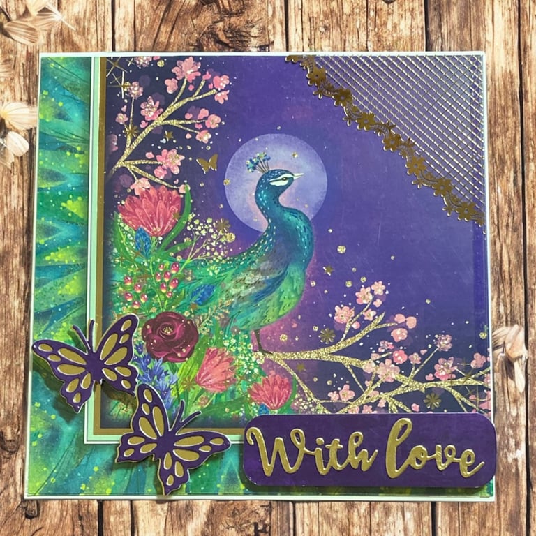Blank Peacock “With Love” Card. Perfect for any occasion.