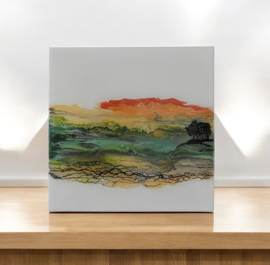 Northumberland hills acrylic fluid art painting 