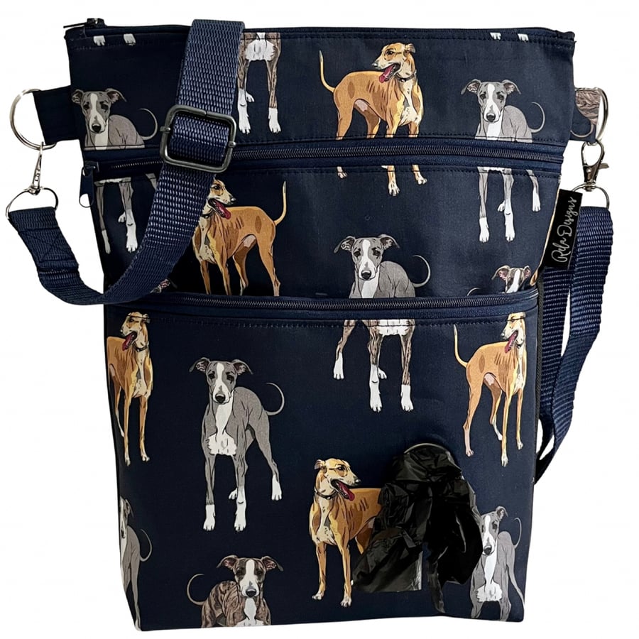 Dog walking bag, whippets