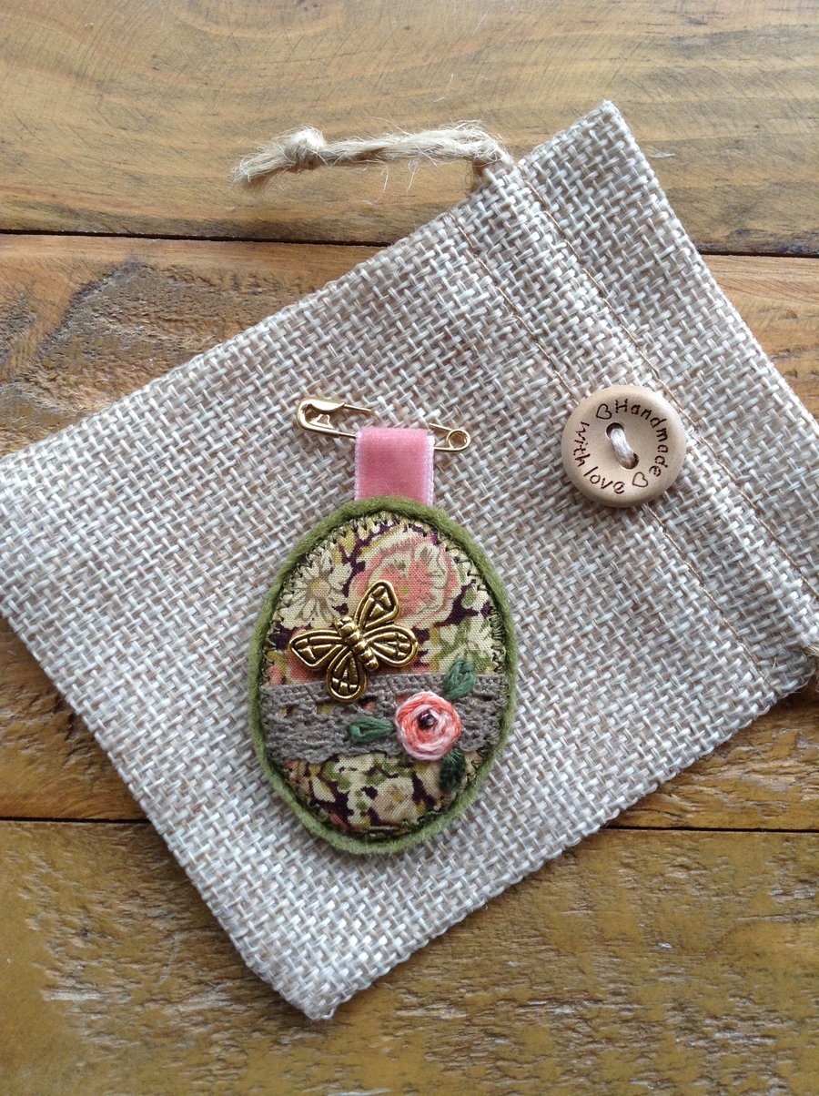 Liberty fabric felt brooch badge.