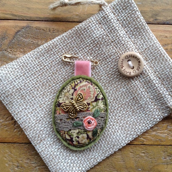 Liberty fabric felt brooch badge.