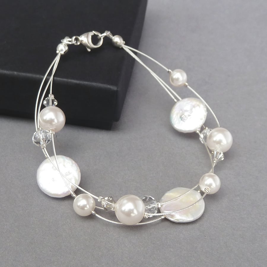 Ivory Freshwater Pearl Bracelet - Floating Pearl Bracelet - Bridal Jewellery