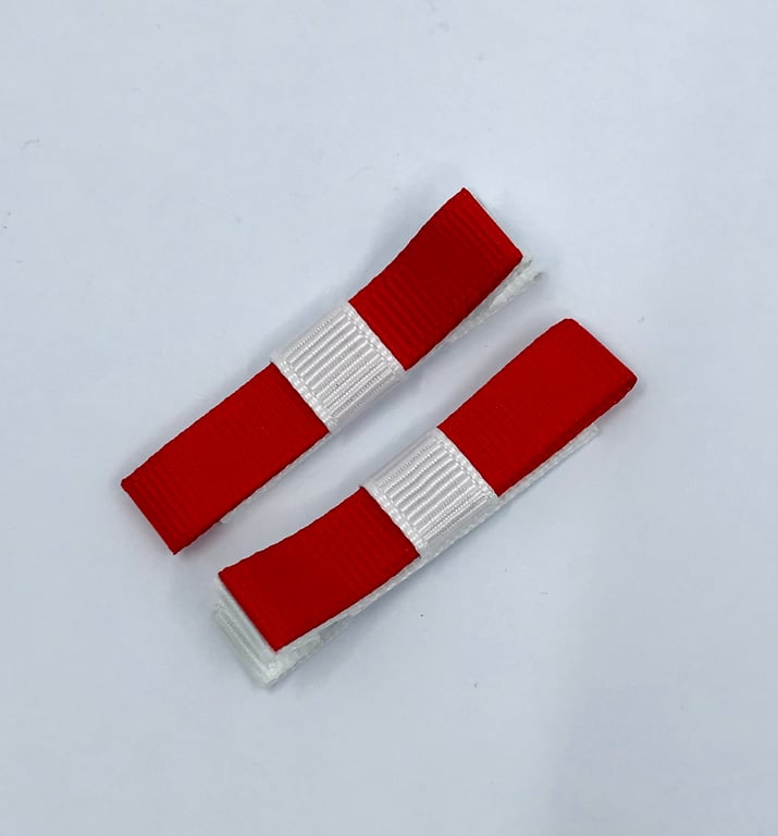 School Small Straight Red and White Bow Clips (pair)