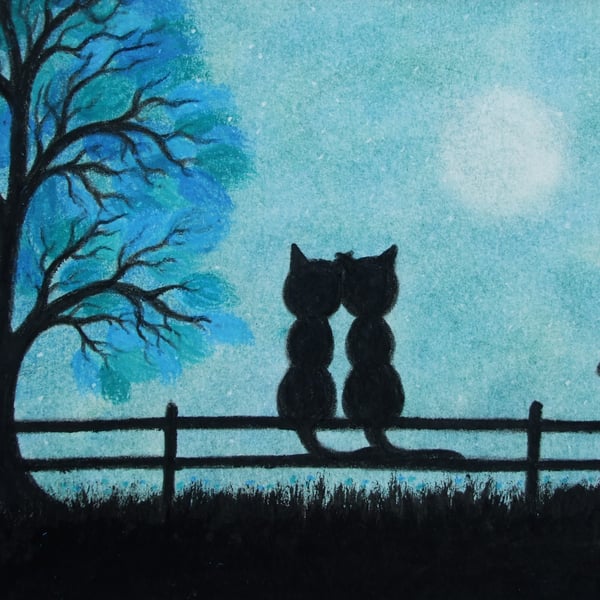 Cat Wedding Card, Romantic Moon Card, Love Black Cats Card, Anniversary Card