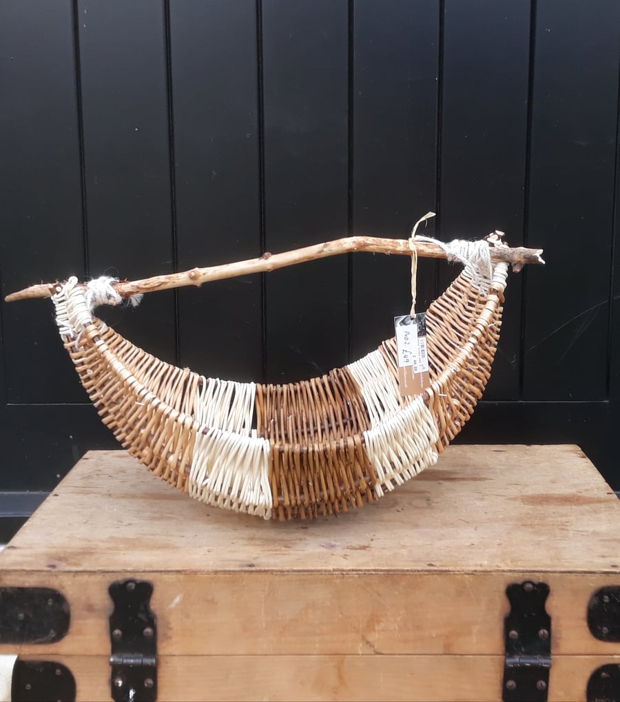 Willow, jute, cane, driftwood handle basket